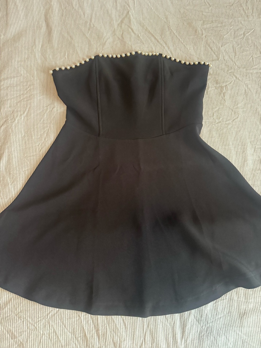 Altar’d State Strapless Black Pearl-Trim Fit & Flare Dress